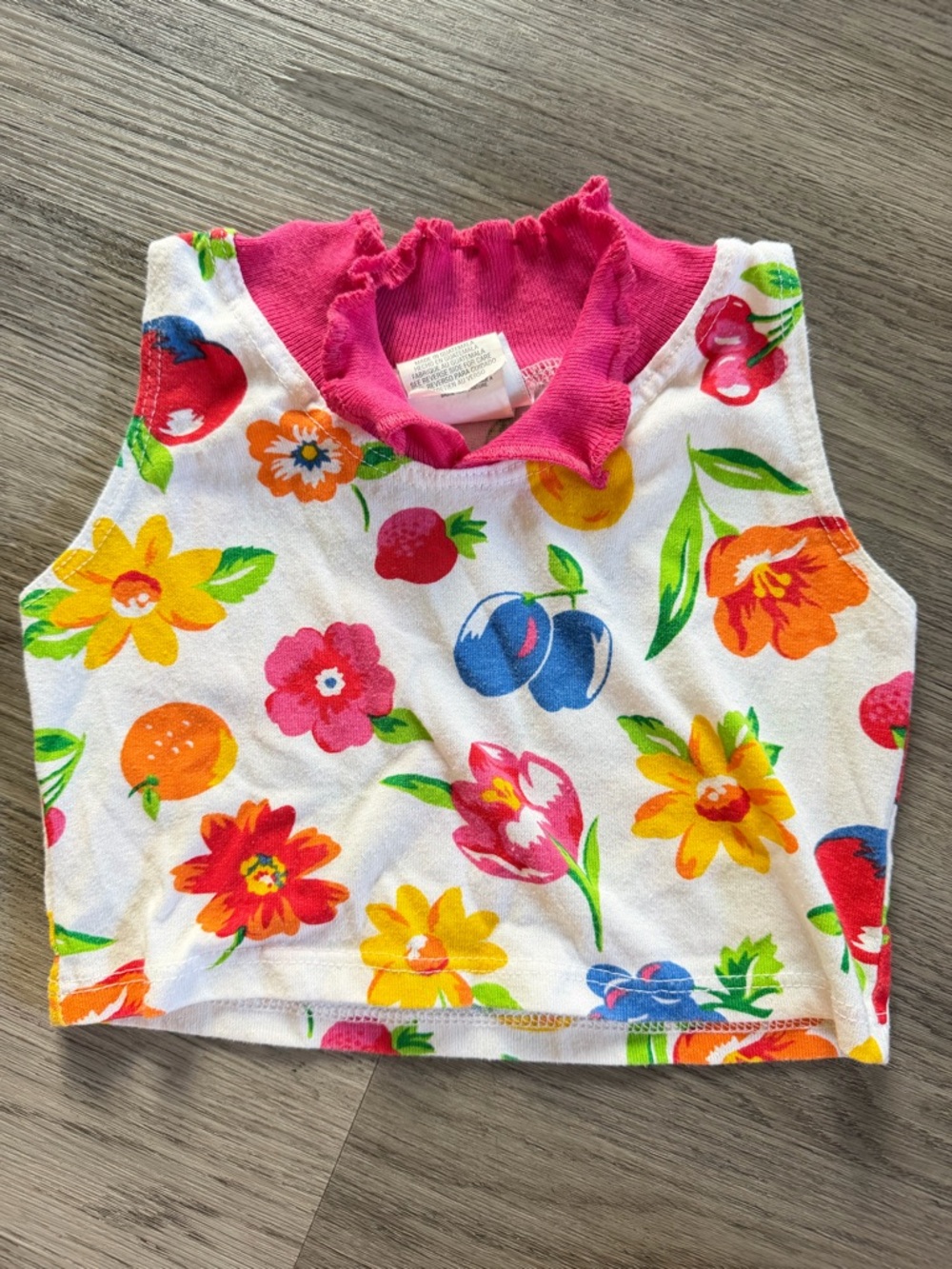 VINTAGE late 90s toddler Floral Sleeveless Tank Top with Ruffled Neckline 2T